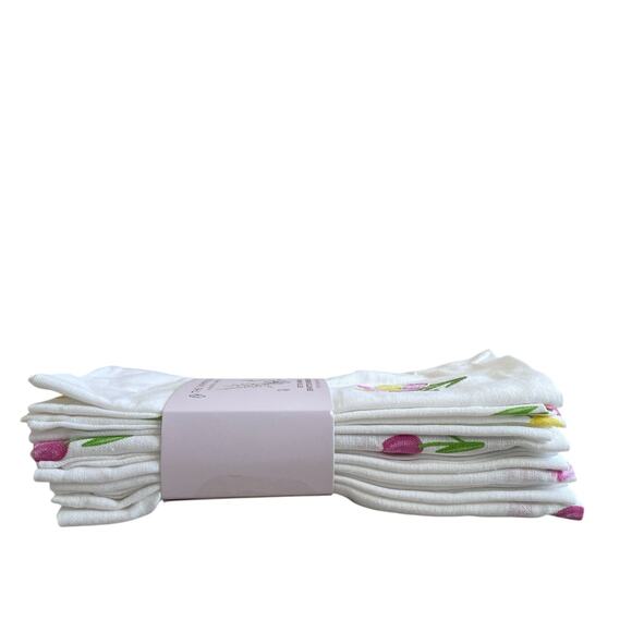 8pc Rachel Ashwell THE FARMHOUSE Cotton Napkins 18x18 Embroidered Tulips New - Picture 4 of 15